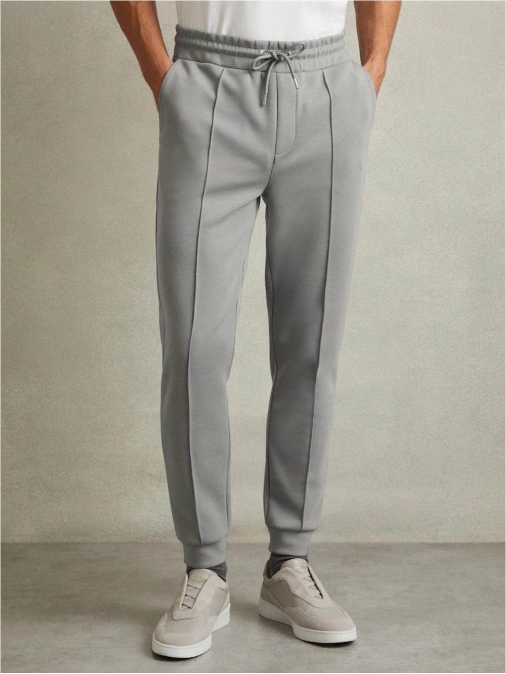 REISS Premier Premium Interlock-Jersey Joggers in Flint
